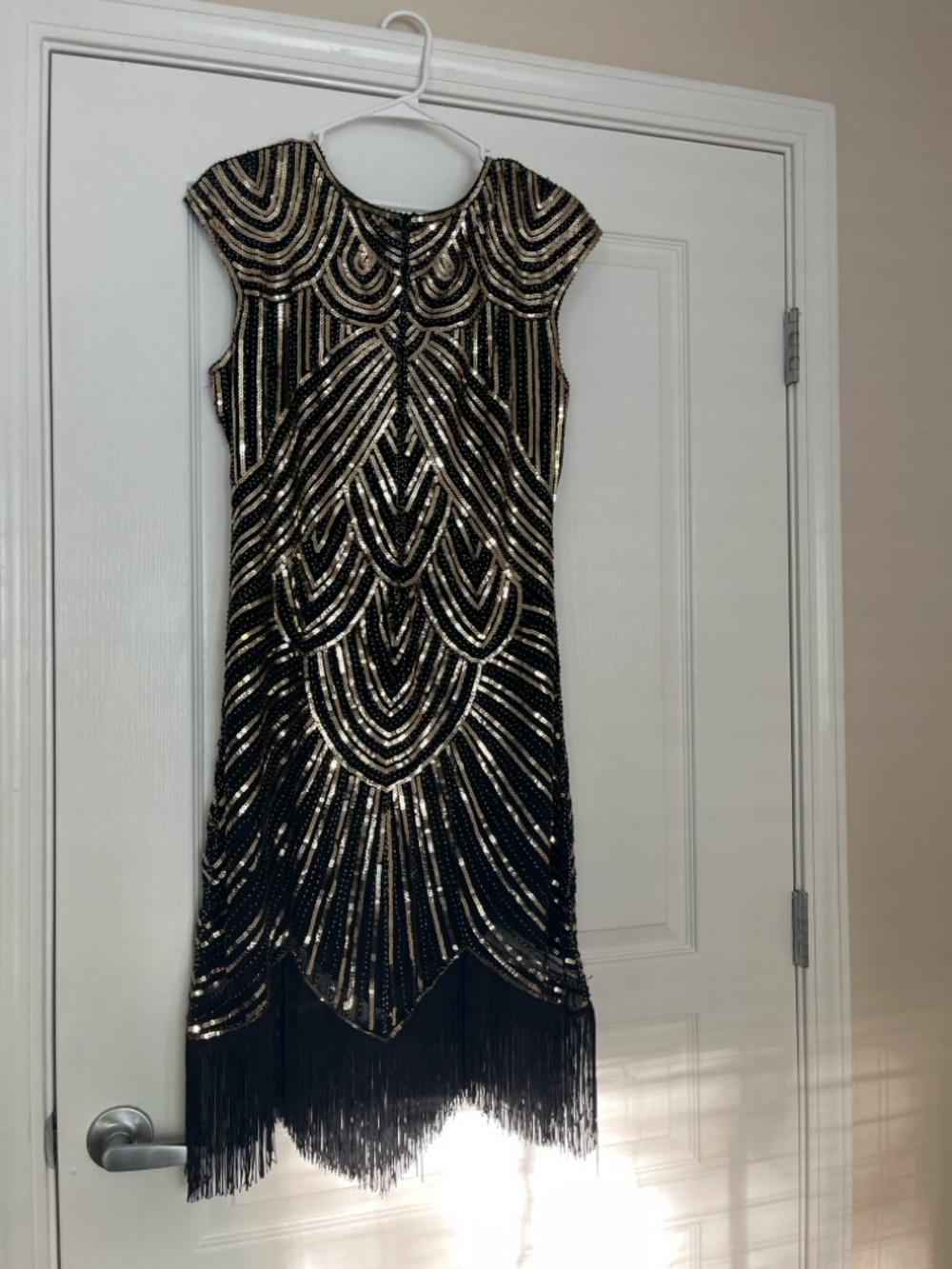 Gold and Black Beaded Fringe Mini Dress